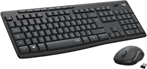 Logitech MK295 Wireless Keyboard Mouse Set with Silent Touch Technology, Shortcut Buttons, Optical Guide, Nano USB Receiver, Delay Free Wireless Connection, QWERTZ Layout -Black