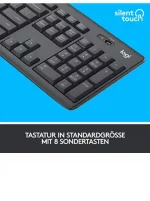 Logitech MK295 Wireless Keyboard Mouse Set with Silent Touch Technology, Shortcut Buttons, Optical Guide, Nano USB Receiver, Delay Free Wireless Connection, QWERTZ Layout -Black