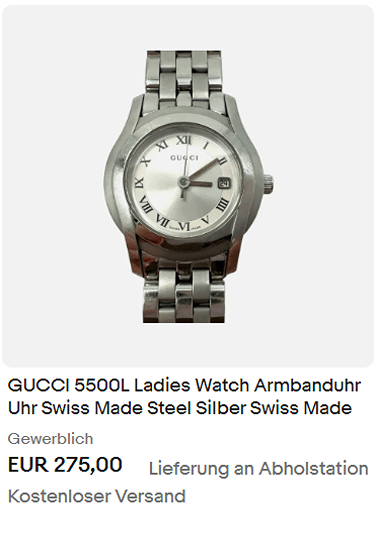 GUCCI 5500L Ladies Watch Armbanduhr Uhr Swiss Made Steel Silber Swiss Made