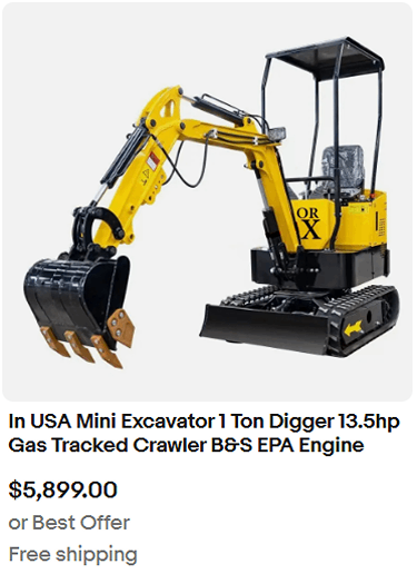 In USA Mini Excavator 1 Ton Digger 13.5hp Gas Tracked Crawler B&S EPA Engine