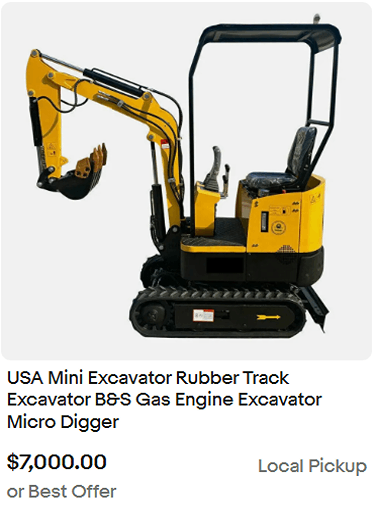 eBay Outlet in USA USA Mini Excavator Rubber Track Excavator B&S Gas Engine Excavator Micro Digger