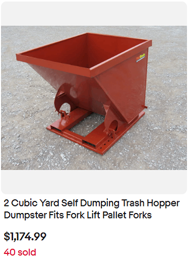 2 Cubic Yard Self Dumping Trash Hopper Dumpster Fits Fork Lift Pallet Forks