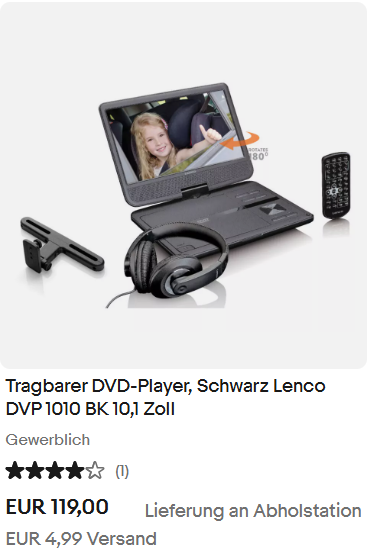 Tragbarer DVD-Player, Schwarz Lenco DVP 1010 BK 10,1 Zoll