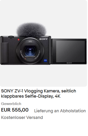 SONY ZV-1 Vlogging Kamera, seitlich klappbares Selfie-Display, 4K