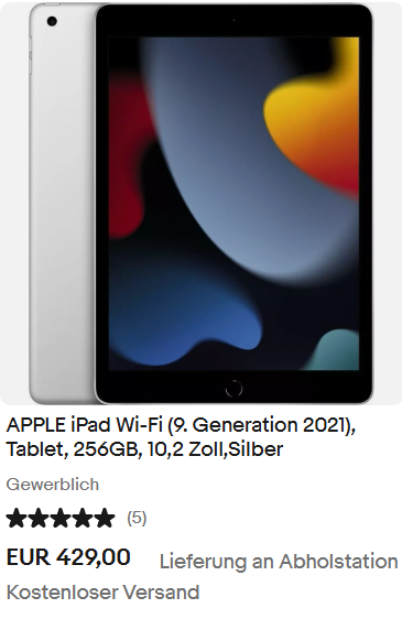 APPLE iPad Wi-Fi (9. Generation 2021), Tablet, 256GB, 10,2 Zoll,Silber