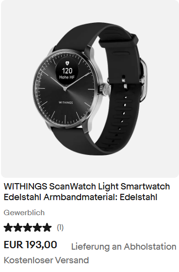 WITHINGS ScanWatch Light Smartwatch Edelstahl Armbandmaterial: Edelstahl