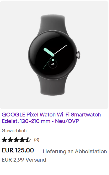 GOOGLE Pixel Watch Wi-Fi Smartwatch Edelst. 130–210 mm - Neu/OVP