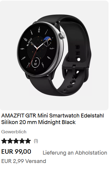 AMAZFIT GTR Mini Smartwatch Edelstahl Silikon 20 mm Midnight Black