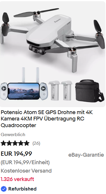 Potensic Atom SE GPS Drohne mit 4K Kamera 4KM FPV Übertragung RC Quadrocopter