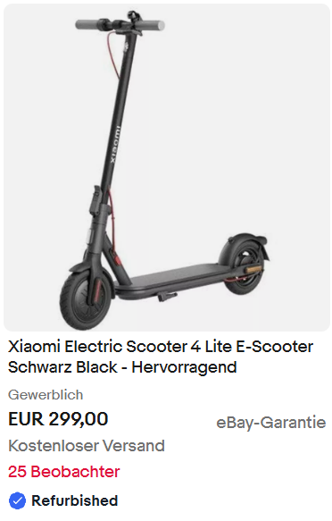 Xiaomi Electric Scooter 4 Lite E-Scooter Schwarz Black - Hervorragend